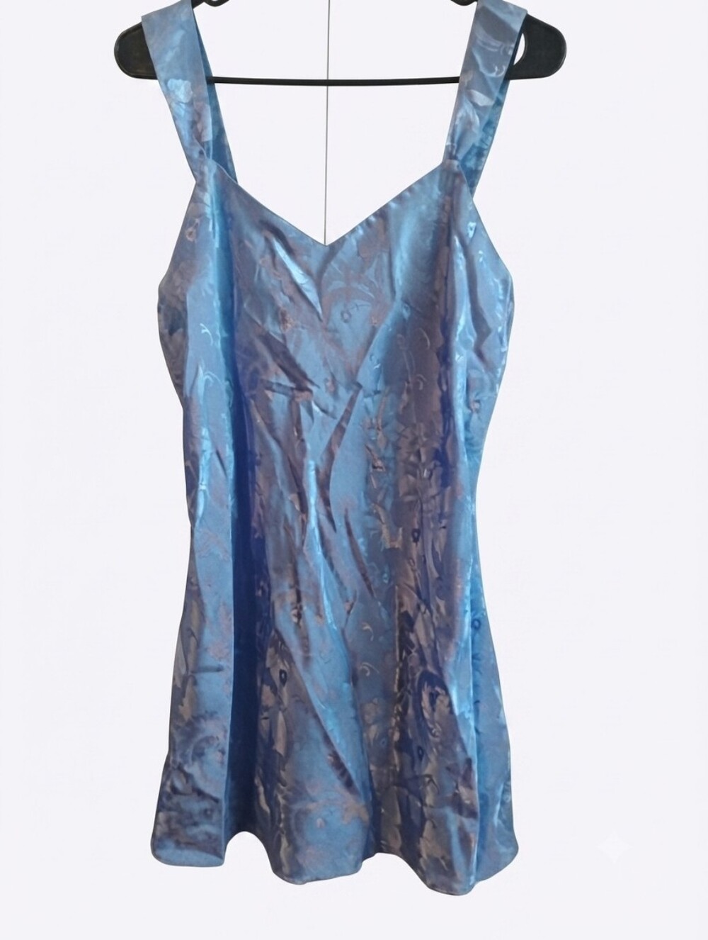 Blue Satin Floral Slip Dress Nightwear